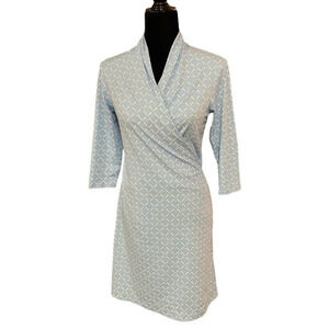 J. Mclaughlin Printed Ivana Dress Catalina Cloth Baby Blue Faux Wrap XS